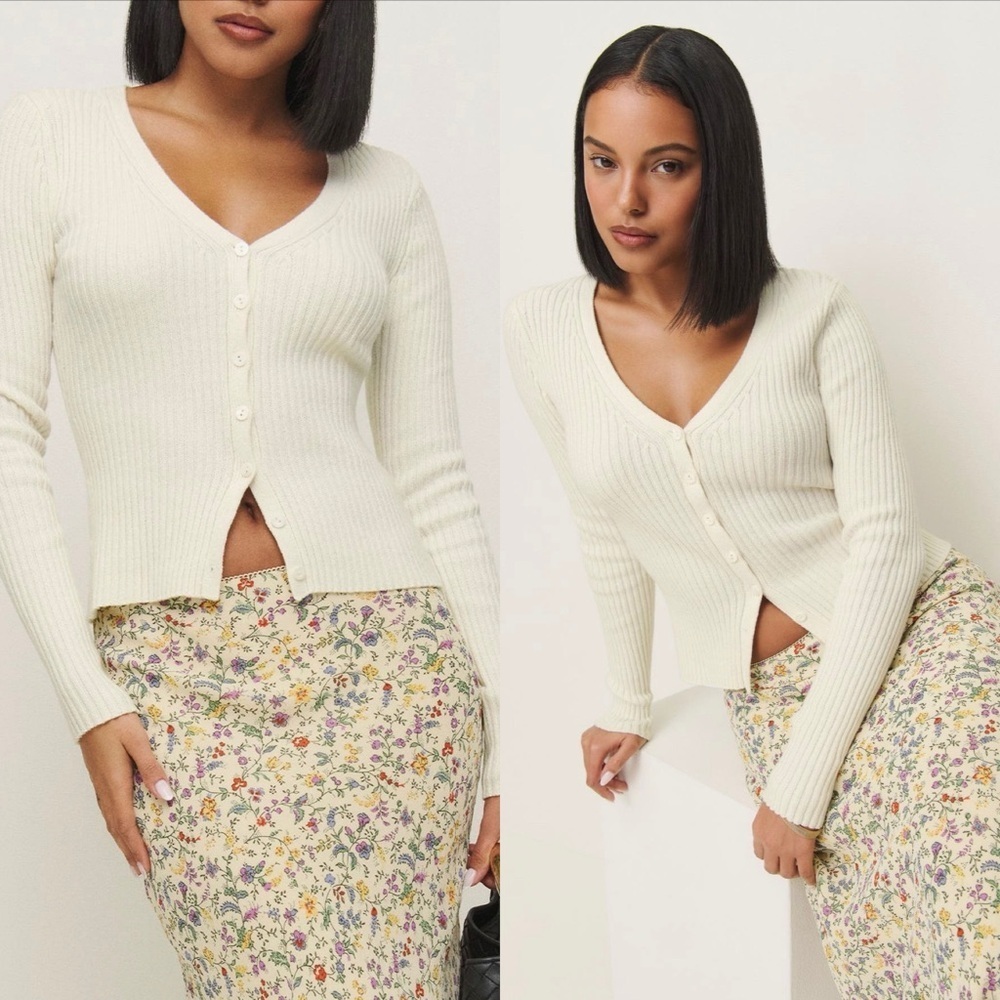 REFORMATION Fia  Cotton Cashmere V-Neck Cardigan S